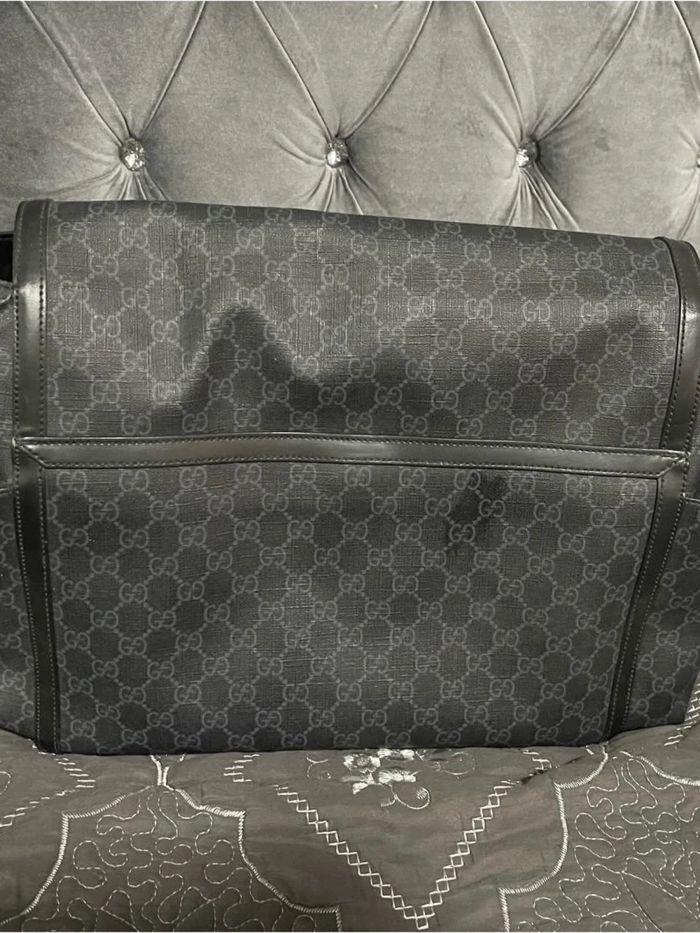 Gucci Black GG Messenger Bag with Red and Blue Web Strap